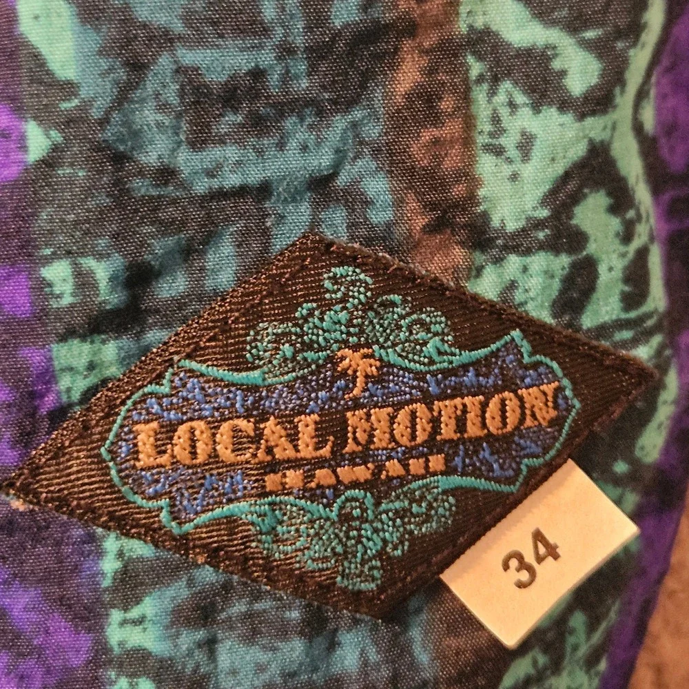 Vintage Local Motion Hawaii Board Shorts Mens Sz 34 Tribal Surf Trunks Nylon 90s
